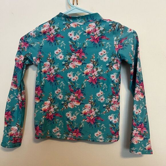 Ruffle Butts Teal Floral Rash Guard - Picture 3 of 3